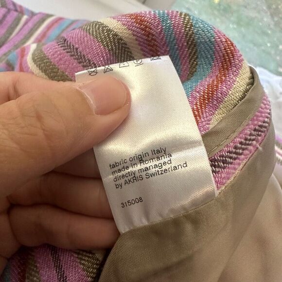 Akris Punto Striped Blue Pink Notched Collar Blazer Jacket 100% Linen sz 12USA - Picture 9 of 11